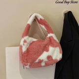 Autumn Winter Plush Handbags Flower Leopard Fluffy Fur Totes