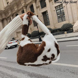 Autumn Winter Plush Handbags Flower Leopard Fluffy Fur Totes