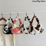 Autumn Winter Plush Handbags Flower Leopard Fluffy Fur Totes