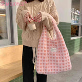 Soft Fleece Waffle Plaid Shoulder Bag