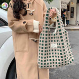 Soft Fleece Shoulder Bag Waffle Plaid Handbag