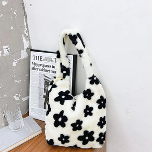 Plush Shoulder Bags Animal Printing Large Handbags