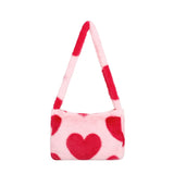 Faux Fur Plush Shoulder Bag Retro Heart Printed Underarm Clutch