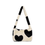 Faux Fur Plush Shoulder Bag Retro Heart Printed Underarm Clutch