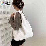 Soft Plush Women Top-Handle Bags Fluffy Furs Rhombus Pattern