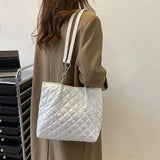 Quilted Cotton Padded Shopper Bag Chain Travel Satchel