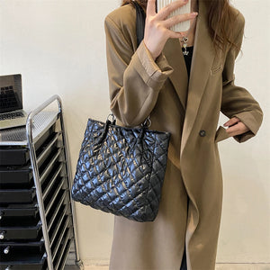 Quilted Cotton Padded Shopper Bag Chain Travel Satchel