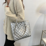 Quilted Cotton Padded Shopper Bag Large-capacity Chain Satchel