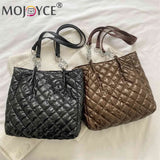 Quilted Cotton Padded Shopper Bag Large-capacity Solid Travel Satchel