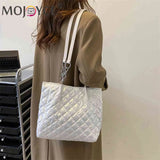Quilted Cotton Padded Shopper Bag Large-capacity Solid Travel Satchel