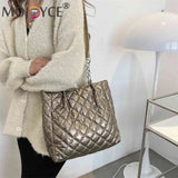 Quilted Cotton Padded Shopper Bag Large-capacity Solid Travel Satchel