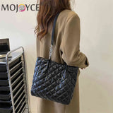 Quilted Cotton Padded Shopper Bag Large-capacity Solid Travel Satchel