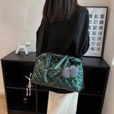 Quilted Shoulder Bag Casual Handbag Pompom Pendant Cotton Messenger Crossbody