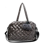 Quilted Shoulder Bag Large Capacity with Pompom Pendant Lady Handbag