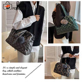 Quilted Shoulder Bag Large Capacity Cotton Handbag Pompom Pendant