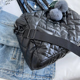 Quilted Shoulder Bag Large Capacity with Pompom Pendant Lady Handbag