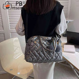 Quilted Shoulder Bag Large Capacity Cotton Handbag Pompom Pendant
