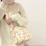 Plush Rainbow Heart Block Women Bag Colorful Shoulder Tote Crosbody Purse