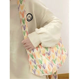 Plush Rainbow Heart Block Women Bag Colorful Shoulder Tote Crosbody Purse