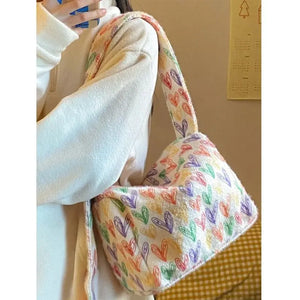 Colorful Rainbow Heart Plush Shoulder Bag