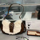 Retro Plush Pu Leather Women's Bag High Capacity Shoulder Handbag