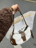 Retro Plush Pu Leather Women's Bag High Capacity Shoulder Handbag