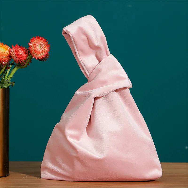 Autumn Winter Velvet Women's Handbags Bar Knot Wrist Bag Japanese Style