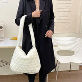 Soft Plush Casual Hand Bags Women Fluffy Solid Rhombus Pattern Lady Daily Satche