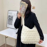 Soft Plush Casual Hand Bags Women Fluffy Solid Rhombus Pattern Lady Daily Satche