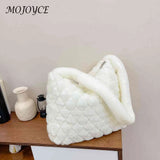 Soft Plush Casual Women Purses Fluffy Solid Rhombus Pattern Lady Satchel
