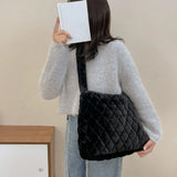 Soft Plush Shopper Bag Casual Women Purses Fluffy Solid Rhombus Pattern Satchel