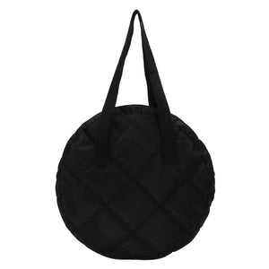 Round Cotton Padded Shoulder Bag Rhombus Pattern Zipper Travel Purse