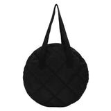 Round Cotton Padded Shoulder Bag Rhombus Pattern Zipper Travel Purse