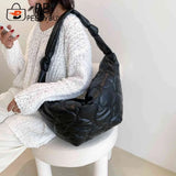 Autumn Winter Cotton Padded Tote Crossbody Handbag for Women