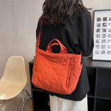 Quilted Cotton-padded Shoulder Bag Rhombic Lattice Solid Soft