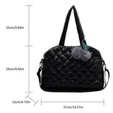 Quilted Shoulder Bag Pompom Pendant Large Capacity Nylon Crossbody Bag