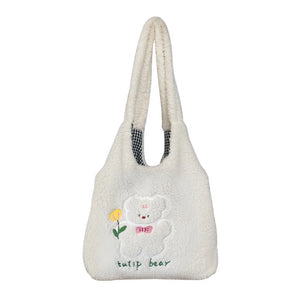 Embroidery Fleece Shoulder Bag for Women Girls