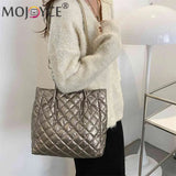 Quilted Cotton Padded Shoulder Bag Chain Shopper Women Travel Satchel