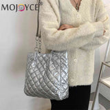 Quilted Cotton Padded Shoulder Bag Chain Shopper Women Travel Satchel