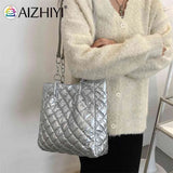 Quilted Cotton Padded Shoulder Bag Large Capacity Chain Travel Satchel