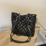 Quilted Cotton Shoulder Bag Large-capacity Chain Solid Satchel