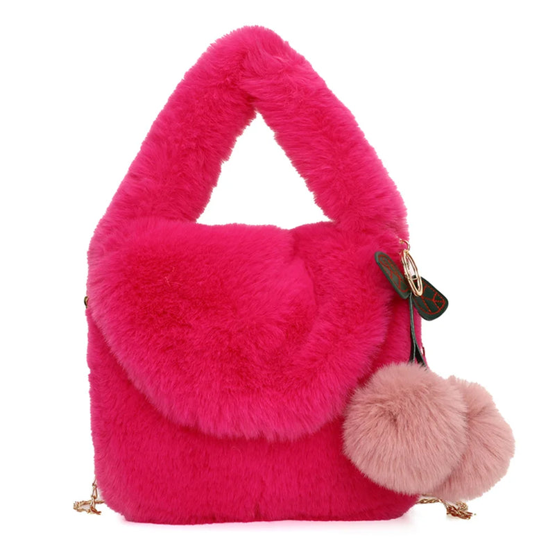 Autumn Winter Shoulder Bag with Pompom Pendant Crossbody Handbags
