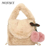 Soft Plush Fur Satchel Bag with Pompom Pendant