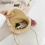 Soft Plush Fur Satchel Bag with Pompom Pendant