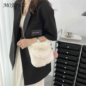 Soft Plush Fur Satchel Bag with Pompom Pendant