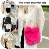 Soft Plush Fur Satchel Bag with Pompom Pendant