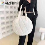 Autumn Winter Shoulder Handbags Cotton Padded Round Top-handle Bag