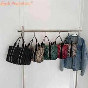 Fall Winter Quilted Shoulder Handbag Large Capacity Portable Travel Crossbody