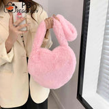 Heart Shape Ladies Tote Handbag Soft Fluffy Purse Shoulder Bag