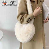 Heart Shape Ladies Tote Handbag Soft Fluffy Purse Shoulder Bag